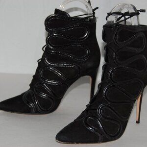Alexandre Birman Black Suede Lace-Up Ankle Booties